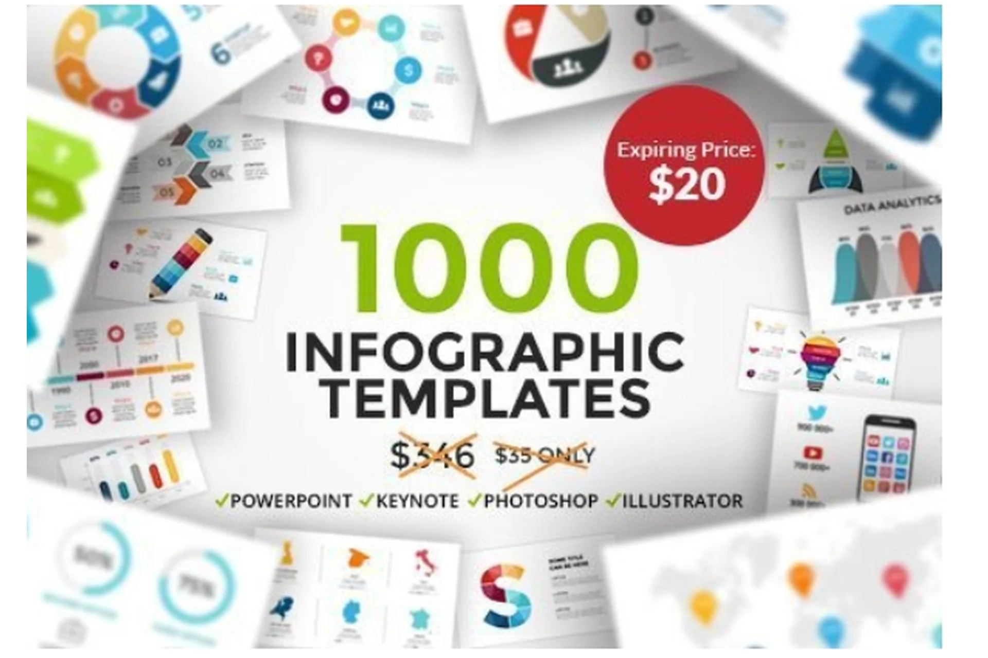 [InkyDeals] 1000 комплектов инфографических шаблонов, фото 1 из 1.