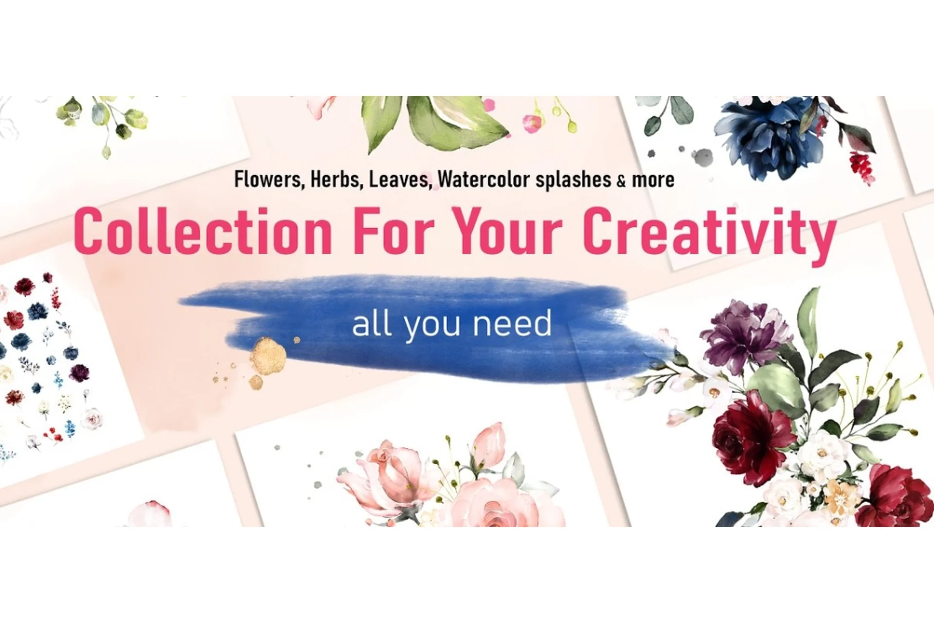 [Creative Market] Huge watercolor floral collection/Огромная акварельная цветочная коллекция(Lisima), фото 1 из 1.