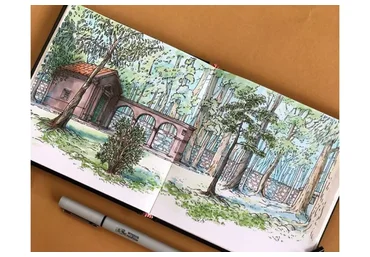 Сад в старинной усадьбе. Деревья и архитектурные элементы (Екатерина (Като) Иванникова)