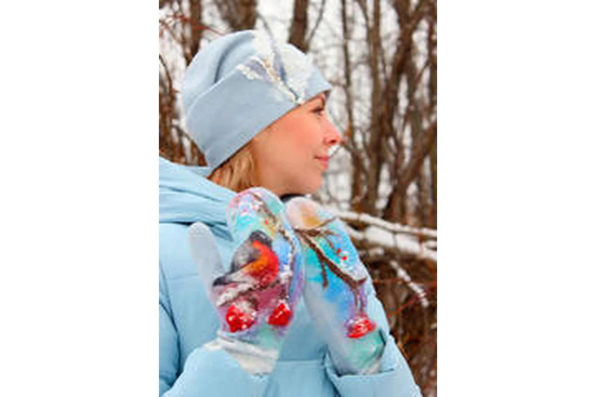 Варежки с живописью шерстью «Снегири» (Наталья Сидоренко), фото 1 из 1.