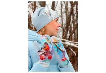 Варежки с живописью шерстью «Снегири» (Наталья Сидоренко)