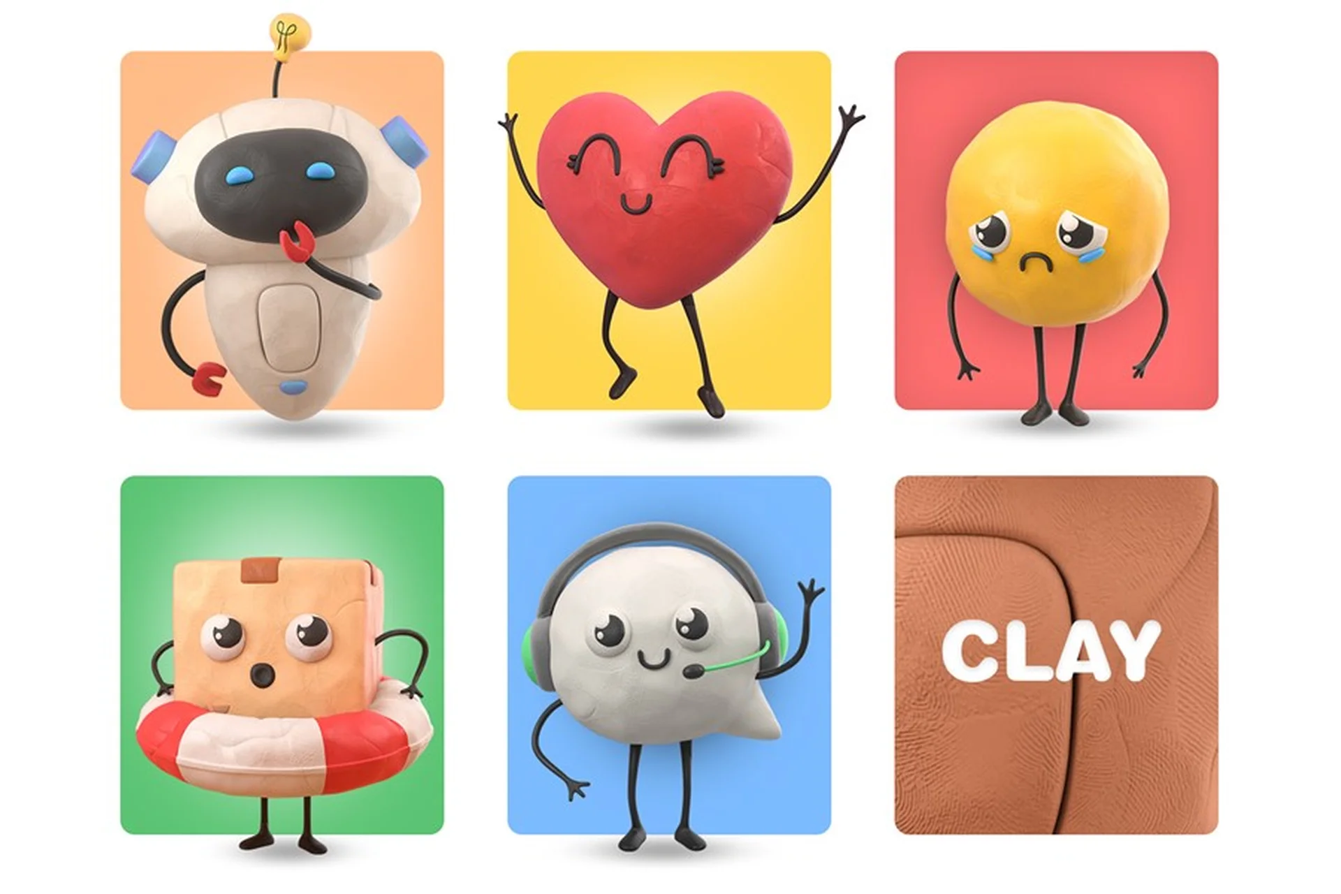 [Getillustrations] 3D Clay Mascot illustrations. 42 illustrations elements, фото 1 из 1.