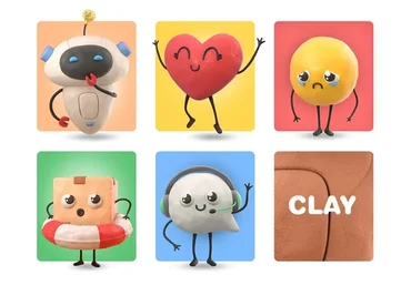 [Getillustrations] 3D Clay Mascot illustrations. 42 illustrations elements