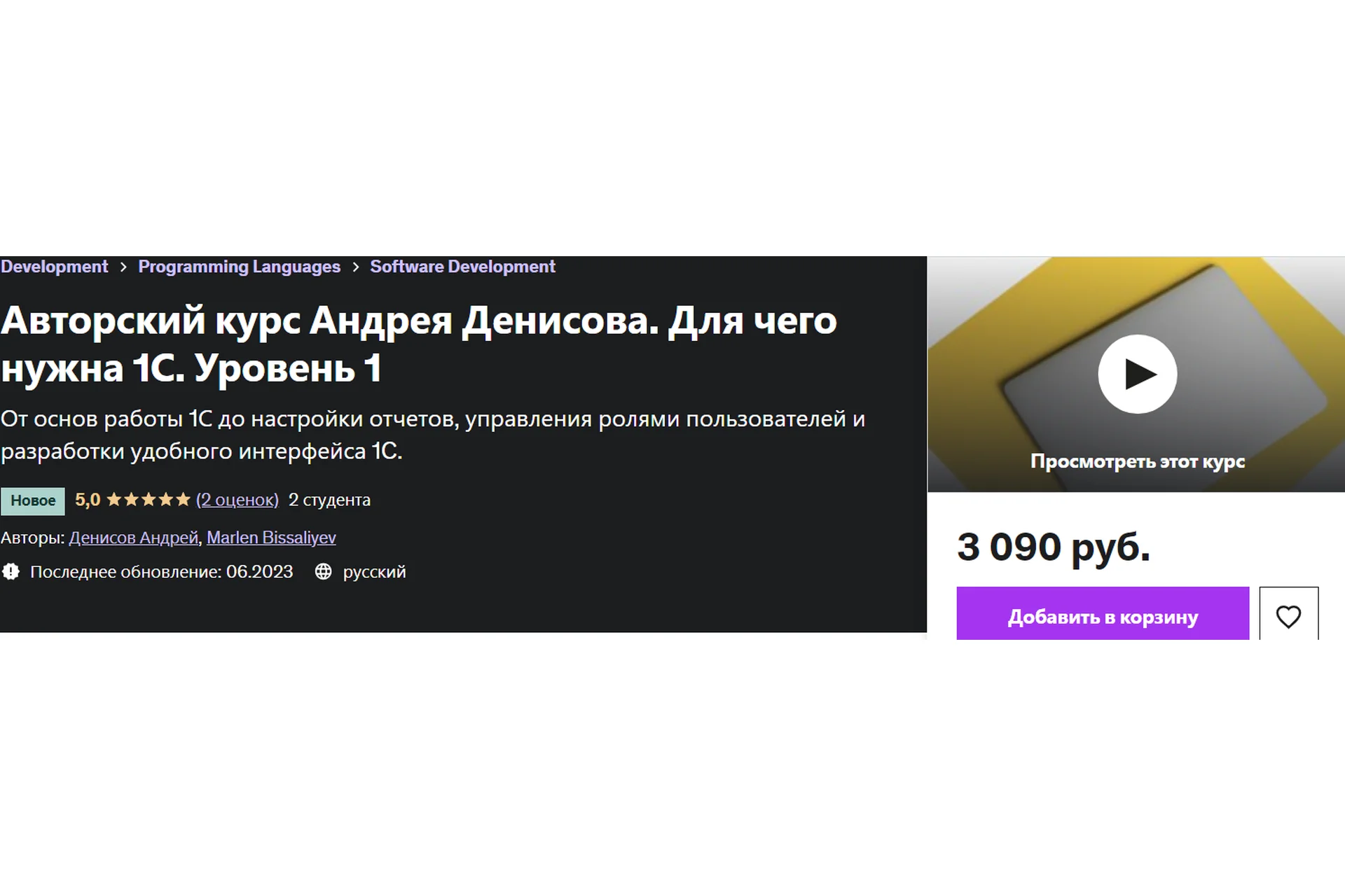 Авторский курс Андрея Денисова. Для чего нужна 1С. Уровень 1 (Андрей Денисов), фото 1 из 1.