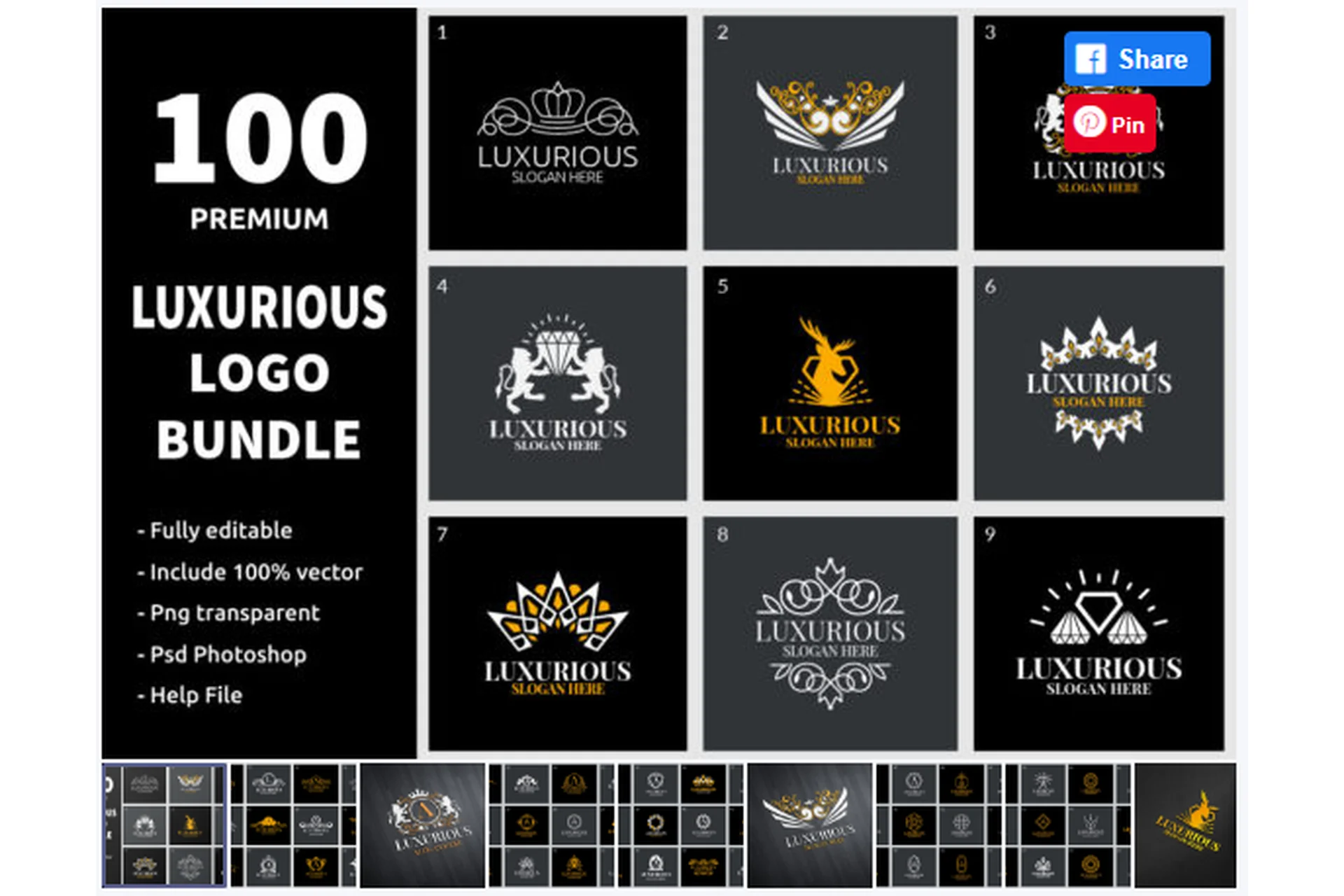 [Creativefabrica] 100 Luxurious Logo Bundle (denayunecf), фото 1 из 1.