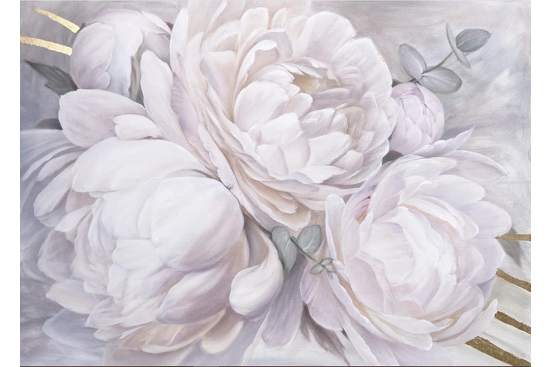 Картина маслом с белыми пионами и поталью «Утренняя».  Тариф без обратной связи (Александра Озерова), фото 1 из 1.