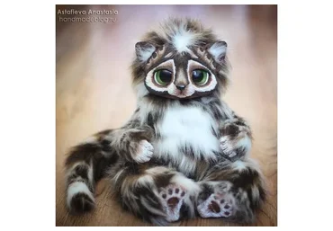 Пушистый кот в смешанной технике (Анастасия Астафьева)