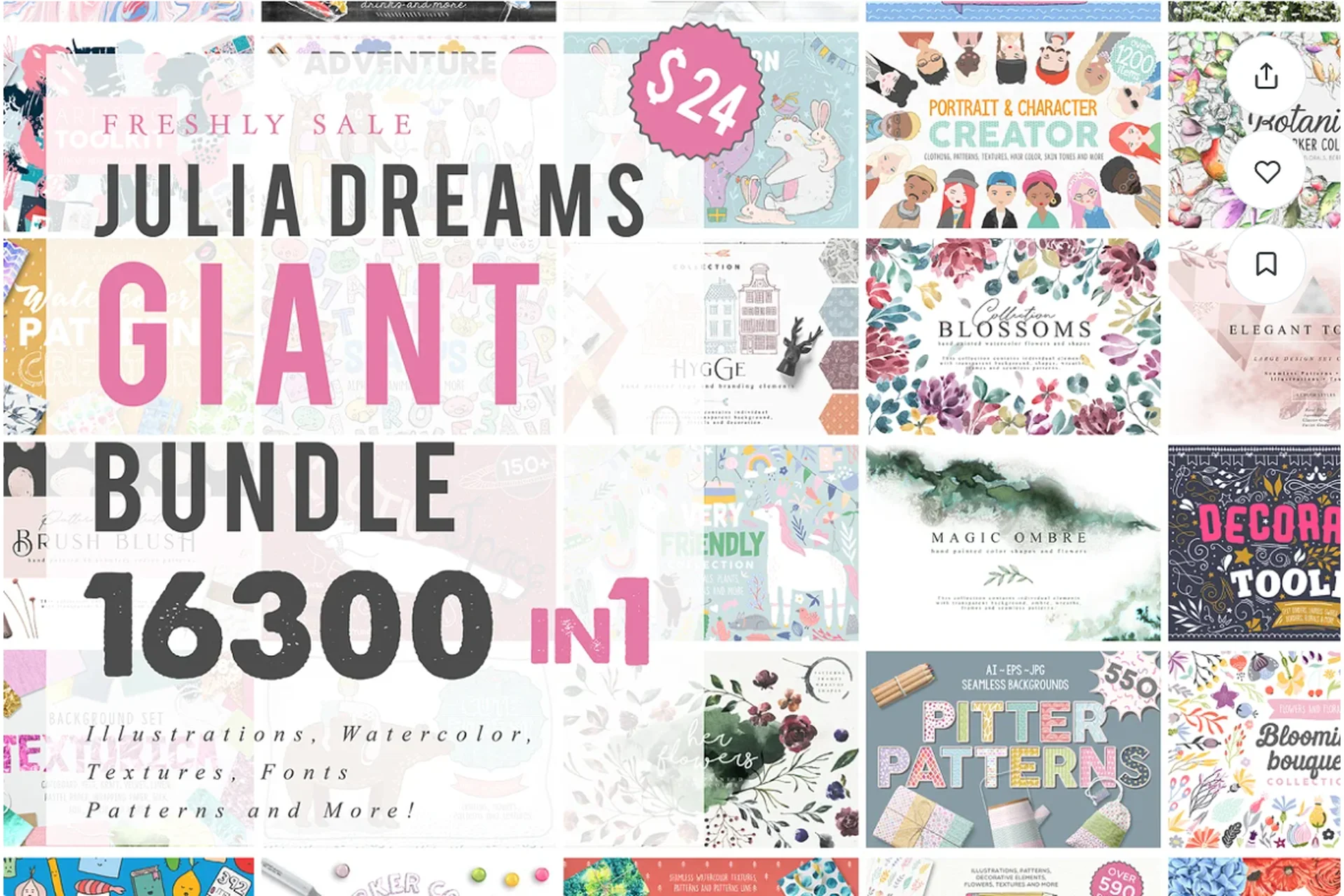 [Creativemarcet] Большой набор - 16300 графических элементов, фото 1 из 1.