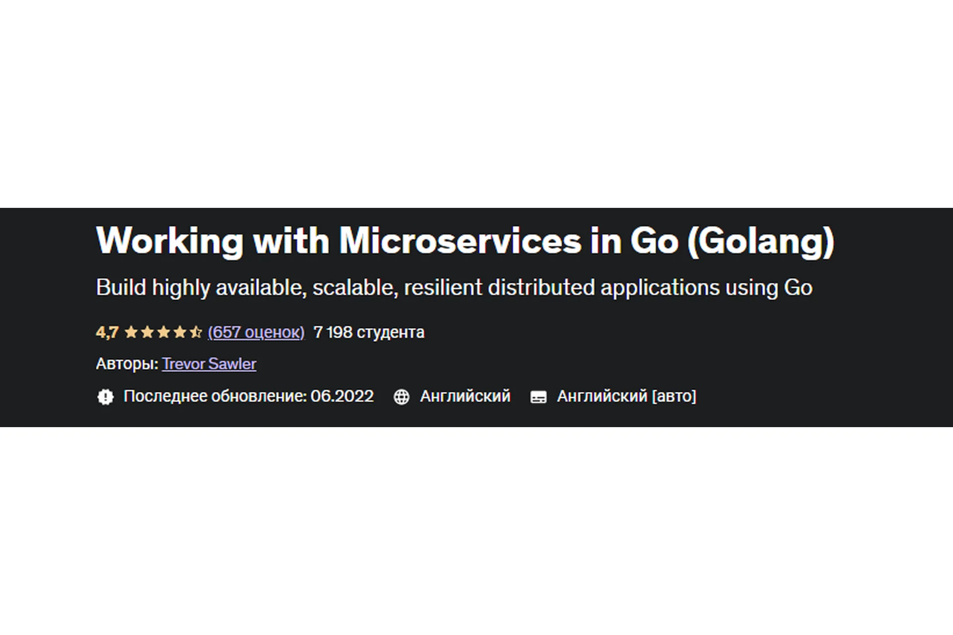 [Udemy] Working with Microservices in Go (Golang) (Тревор Соулер), фото 1 из 1.