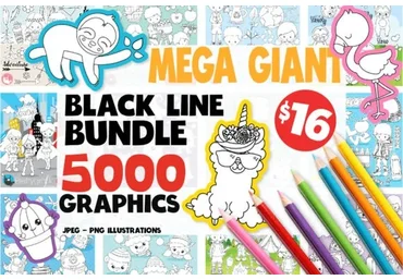 [Сreativefabrica] 5000 in 1 - Black Lines Mega Bundle. Цветные раскраски  (Prettygrafik)