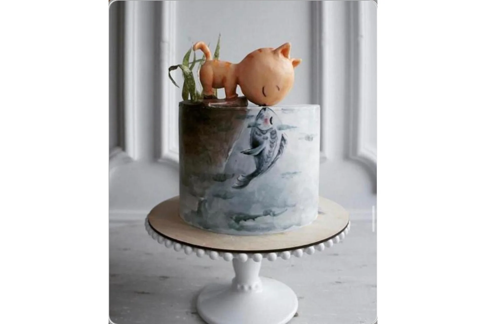 [Gnut Cake School] Изготовление и роспись торта «Кот и рыбка» (Елена Гнут, Екатерина Герасимова), фото 1 из 1.