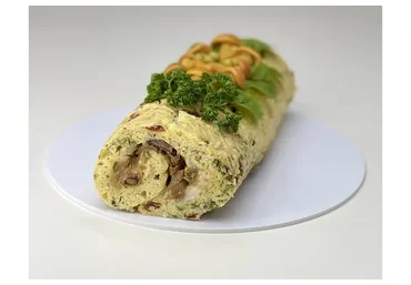 Рулет с зеленью и томатами, грибной жульен со сметанкой и морепродуктами (Мария Манахова)