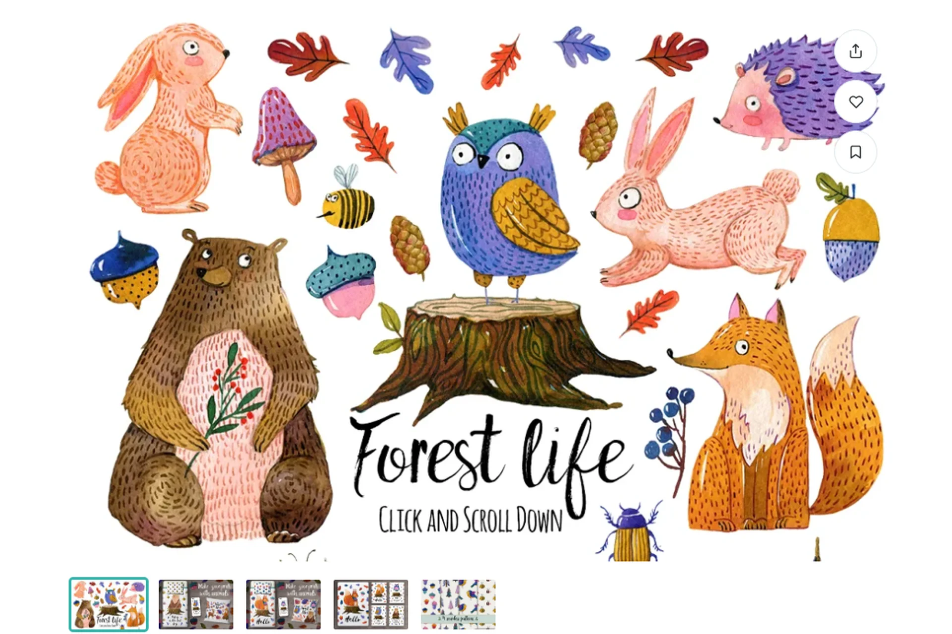 [Creative Market] Cute forest animals set, фото 1 из 1.