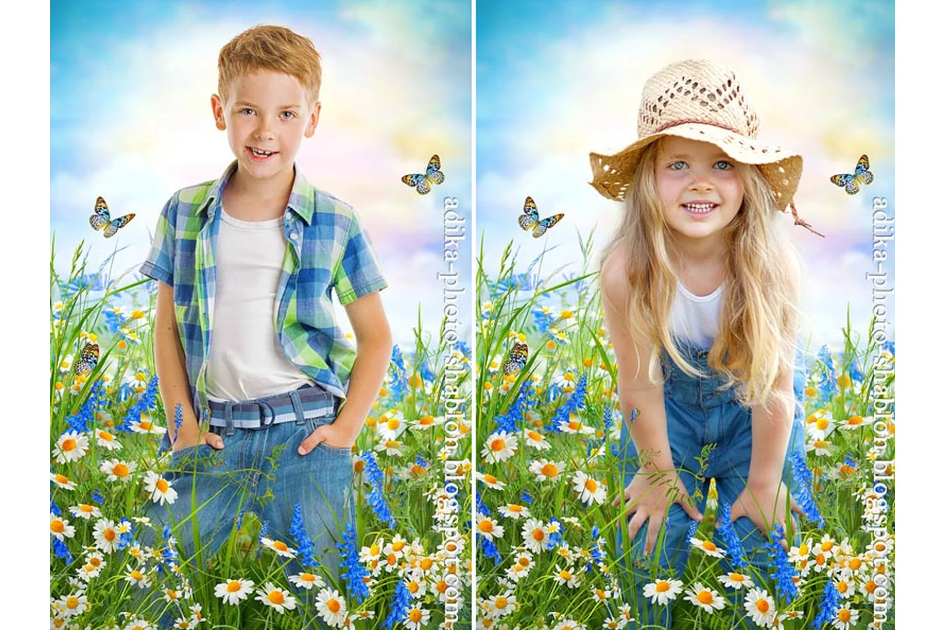 Летний детский фотошаблон в PSD «Полевые цветы» (Adika), фото 1 из 1.