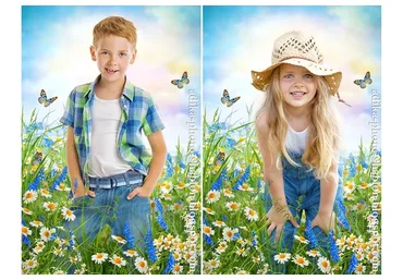 Летний детский фотошаблон в PSD «Полевые цветы» (Adika)