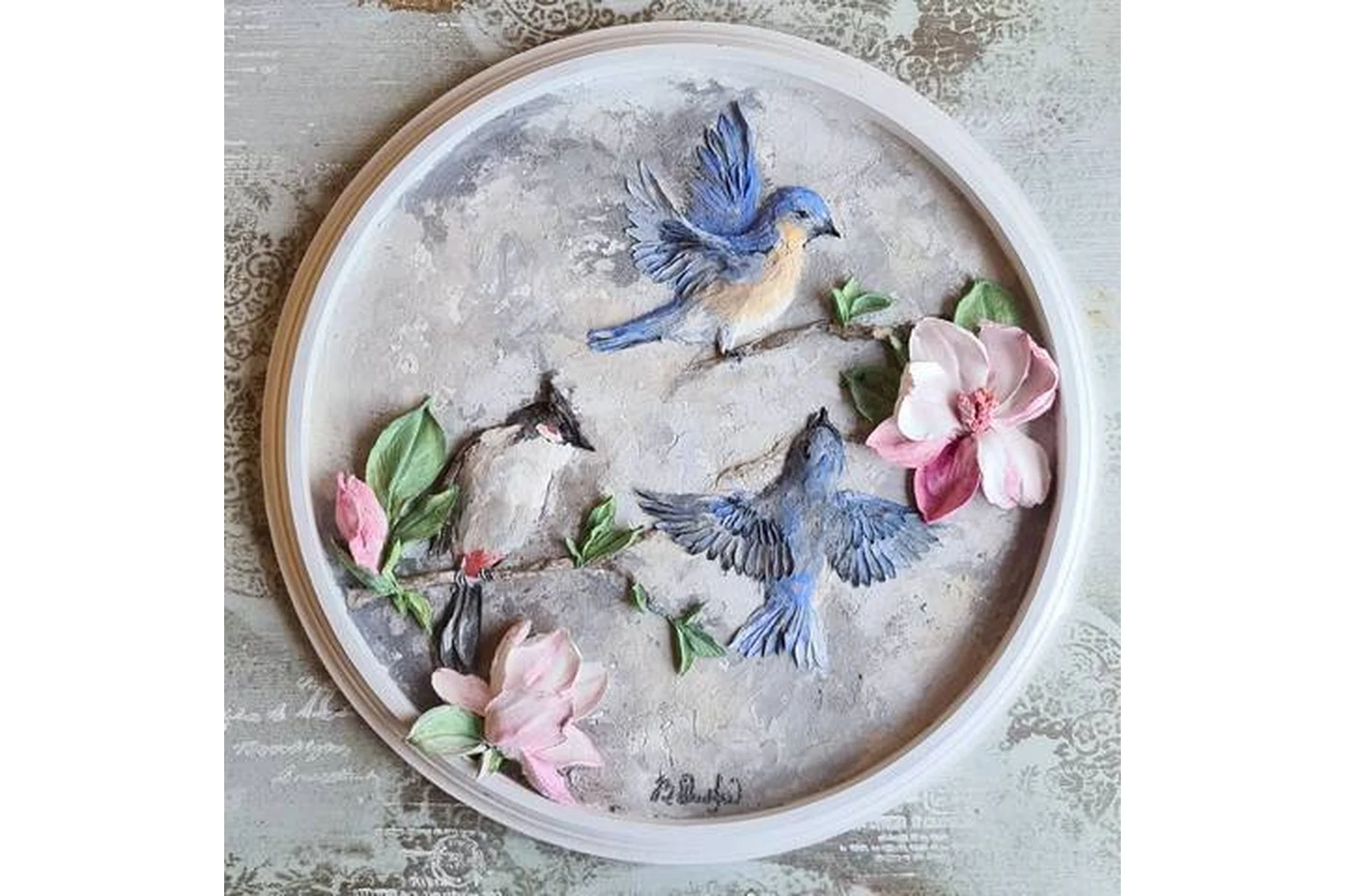 [Скульптурная живопись] Птички и магнолия (Виктория Осипова), фото 1 из 1.