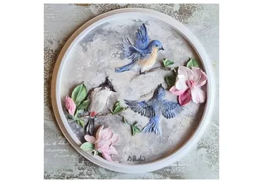 [Скульптурная живопись] Птички и магнолия (Виктория Осипова)