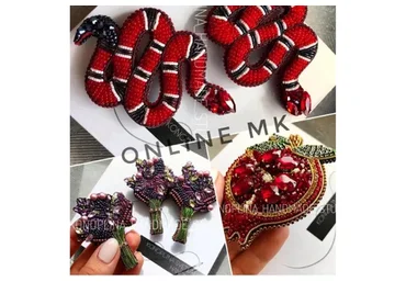 Броши: «Змея», «Букетик», «Гранат» (Светлана Коноплина)