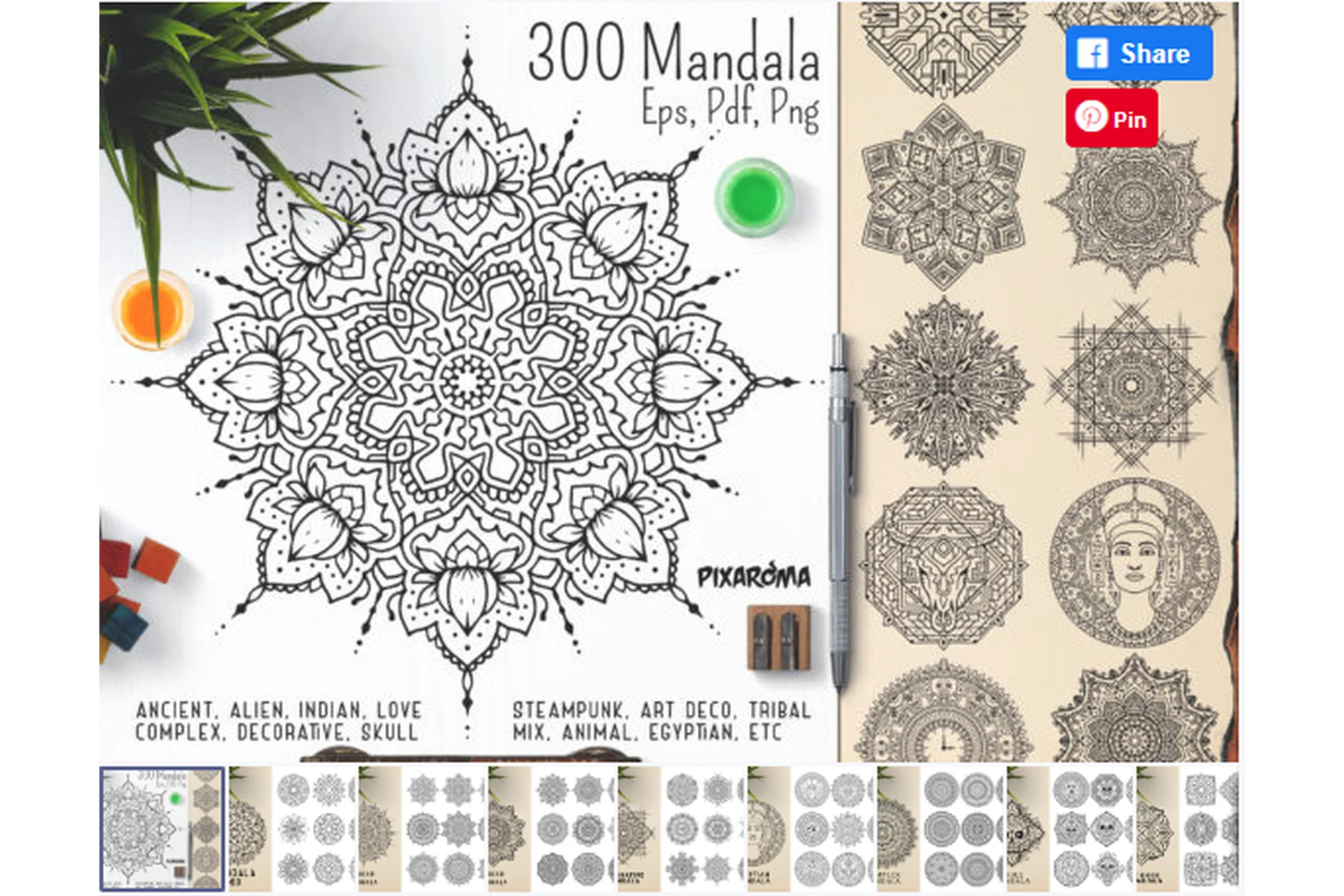 [Сreativefabrica] 300 Mandala Ornaments (pixaroma), фото 1 из 1.