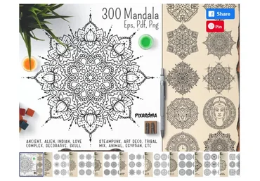[Сreativefabrica] 300 Mandala Ornaments (pixaroma)