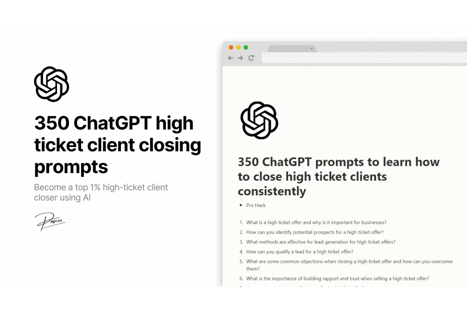 350 ChatGPT prompts to close high ticket clients / 350 запросов ChatGPT для больших чеков (Pascio), фото 1 из 1.