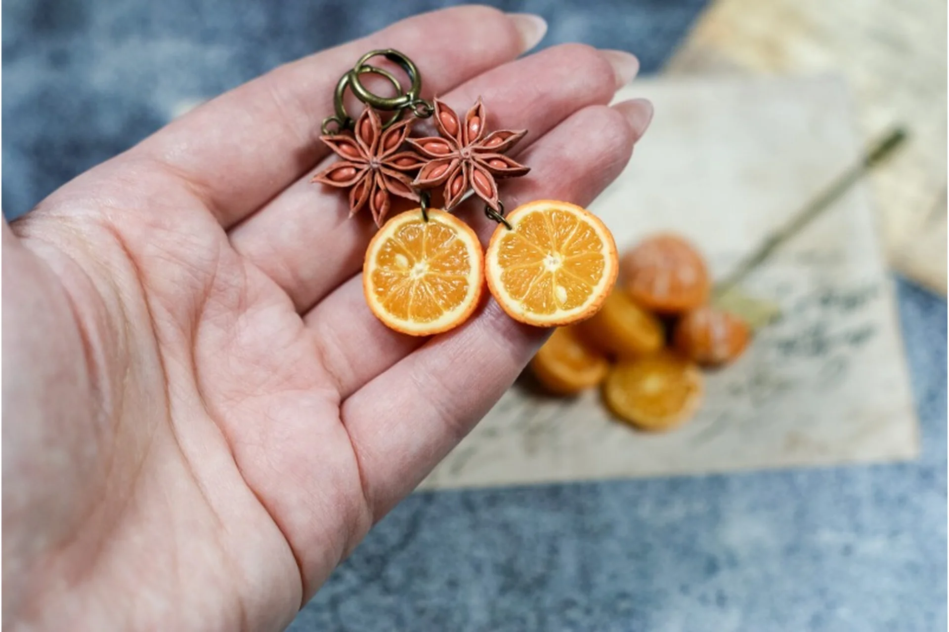 [clayberry] Серьги с дольками апельсина и бадьяном (Елена Вакатова - Кишинская), фото 1 из 1.
