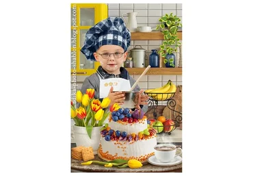 Детский фотошаблон в PSD к 8 Марта «С праздником!» (Adika)