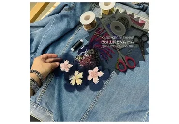 Художественная вышивка на джинсовой куртке (Валентина Тельпиз)