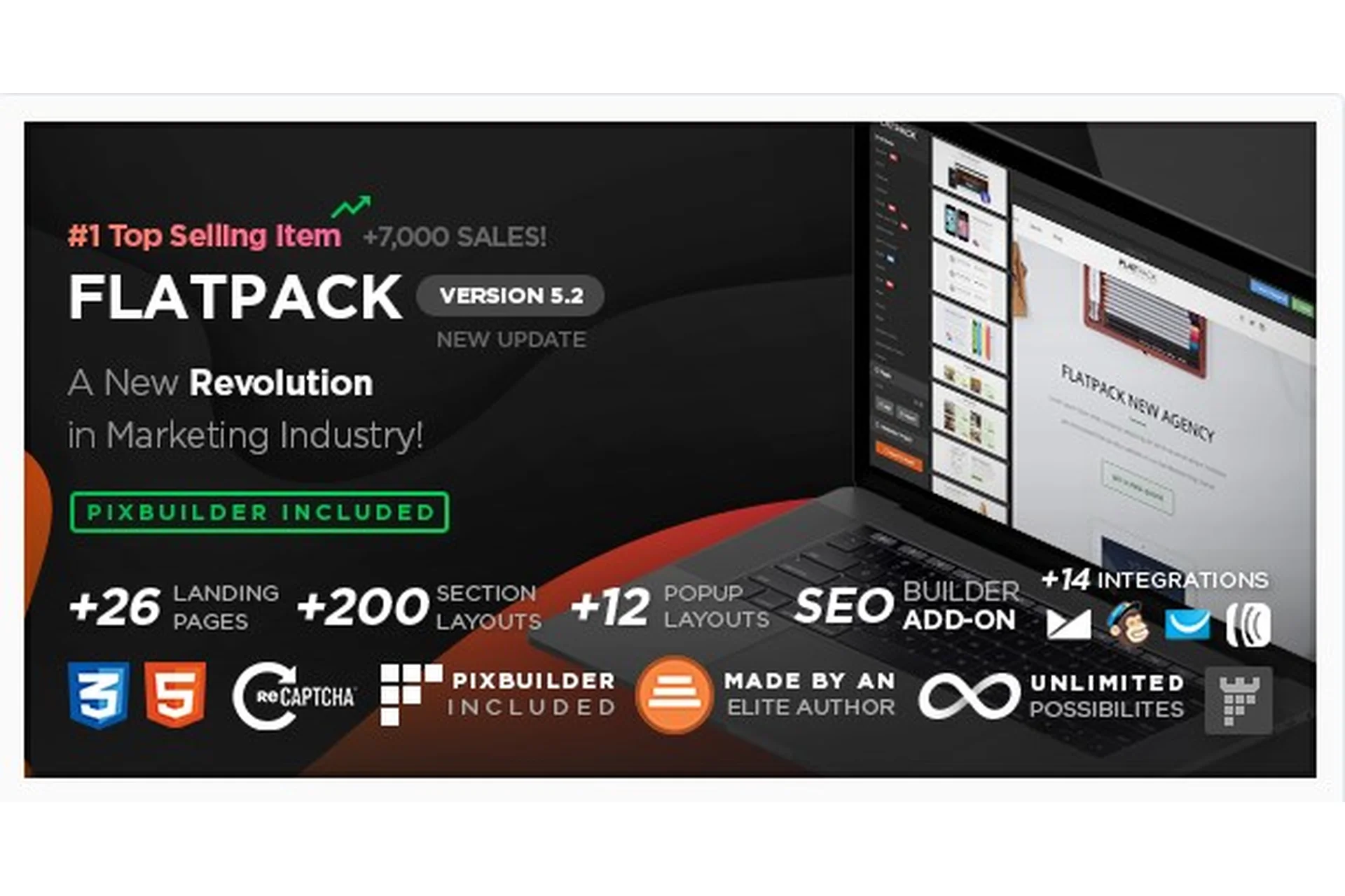 [ThemeForest] FLATPACK v5.2 - конструктор лендинг шаблонов, фото 1 из 1.