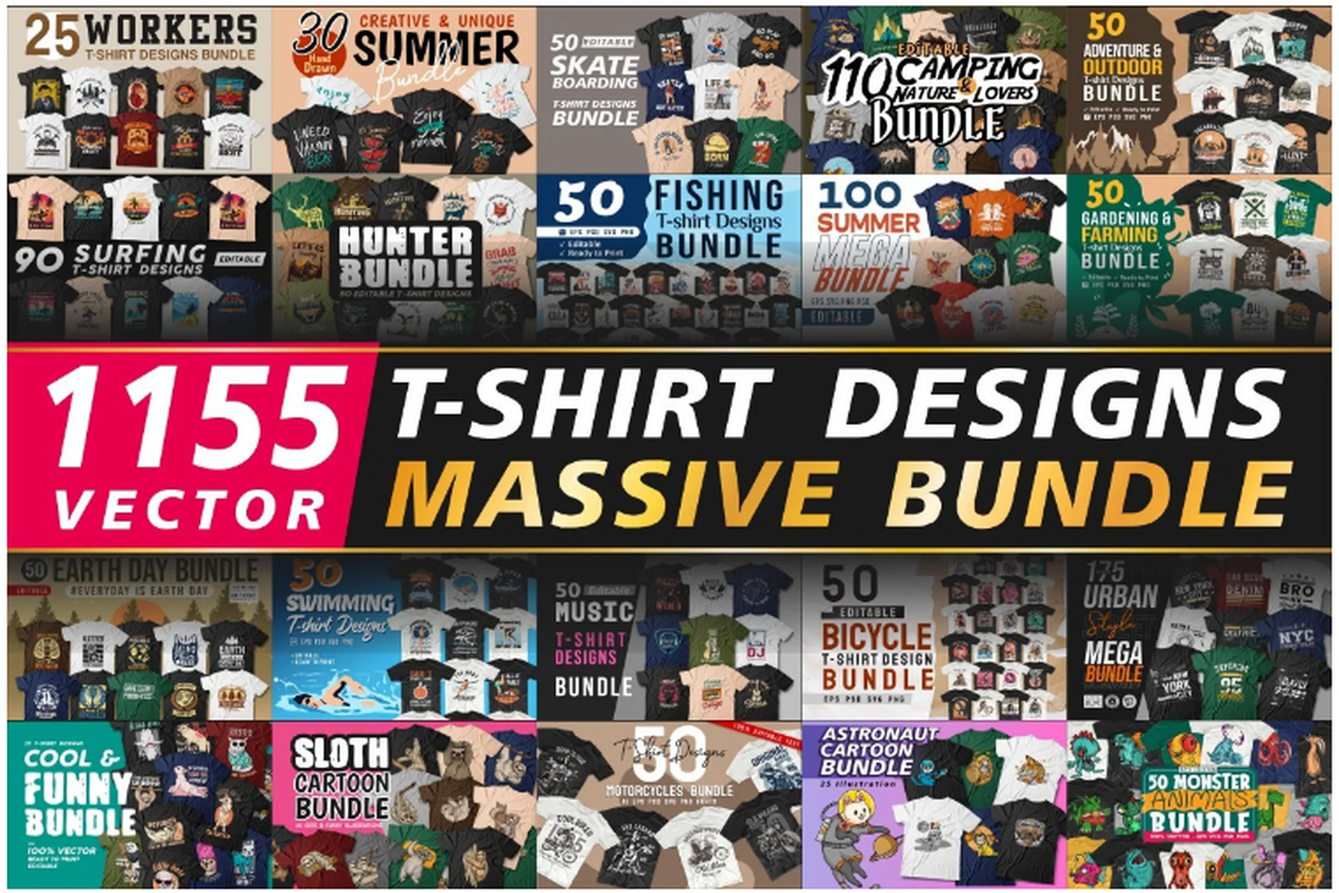 [Creativefabrica] T-shirt Designs Vector Massive Bundle (Universtock), фото 1 из 1.
