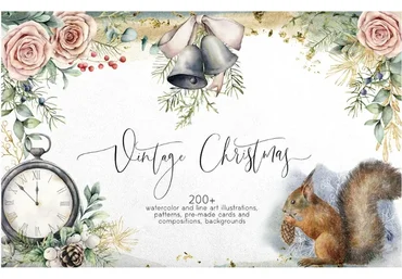 Vintage Christmas. Watercolor bundle  Винтажное Рождество. Акварель комплект (Юлия Дербишева)