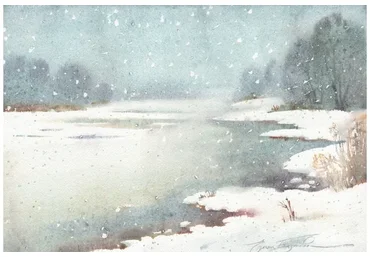 [lectoroom] Зимний этюд акварелью. Вид на реку  (Елена Базанова)