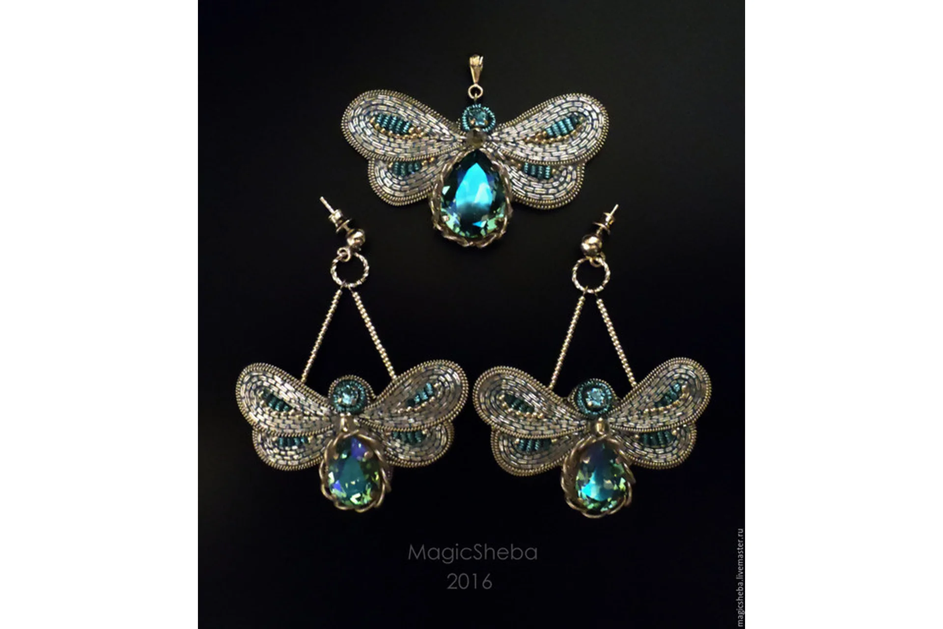 [MagicSheba] Cерьги «Серебряные Нимфы», ювелирная вышивка, фото 1 из 1.