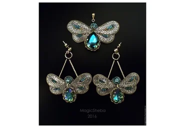 [MagicSheba] Cерьги «Серебряные Нимфы», ювелирная вышивка