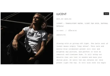 Lucent Lightroom Presets, 2018 (Jorden Keith)