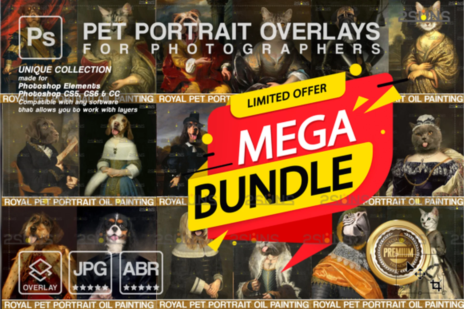 [Сreativefabrica] Mega Bundle Royal Pet Portrait Templates (2Suns), фото 1 из 1.