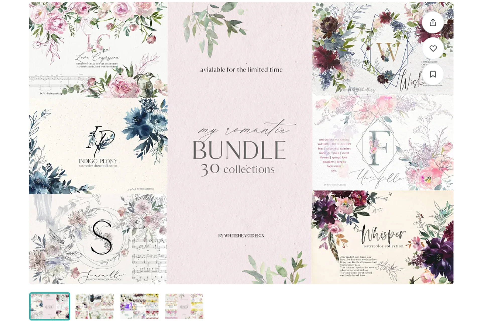 [Creative Market] My Romantic bundle / Цветочный клипарт, 30 Коллекции (Юлия Подлиннова), фото 1 из 1.