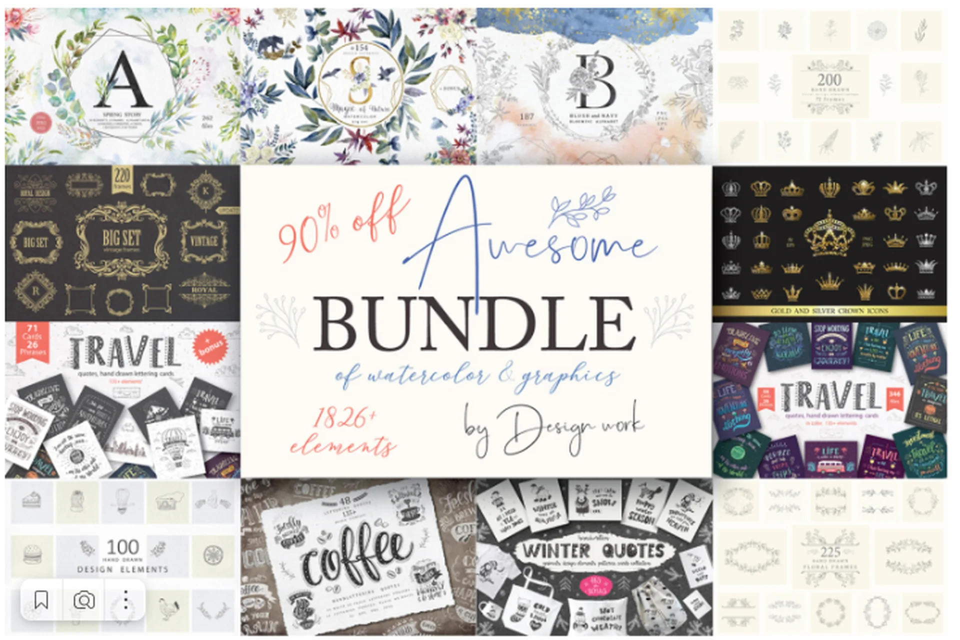 [TheHungryJpeg] Невероятный набор графики / Awesome Bundle by Design Work, фото 1 из 1.