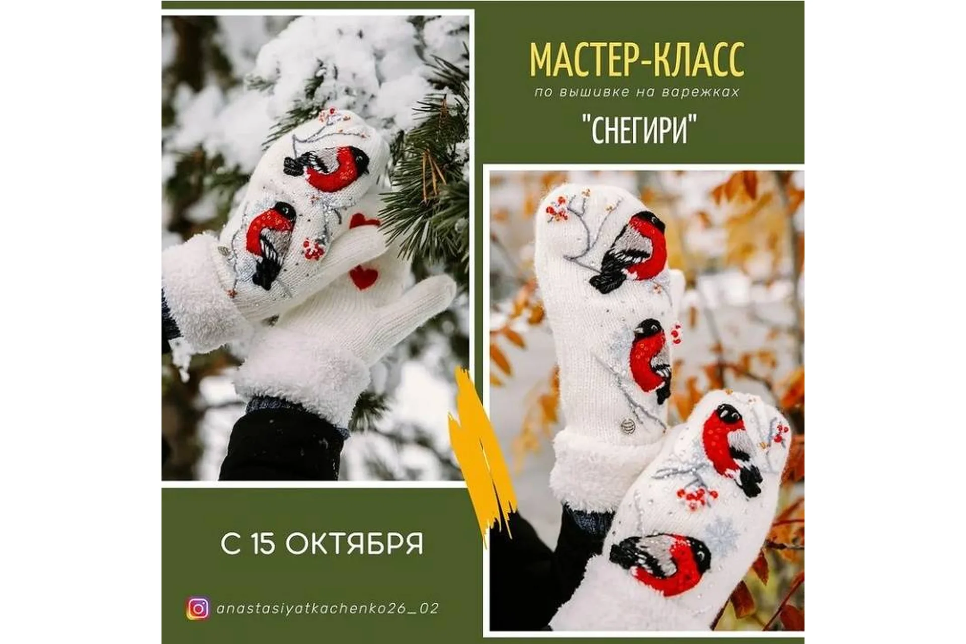 Вышивка на варежках Снегири (Анастасия Ткаченко), фото 1 из 1.