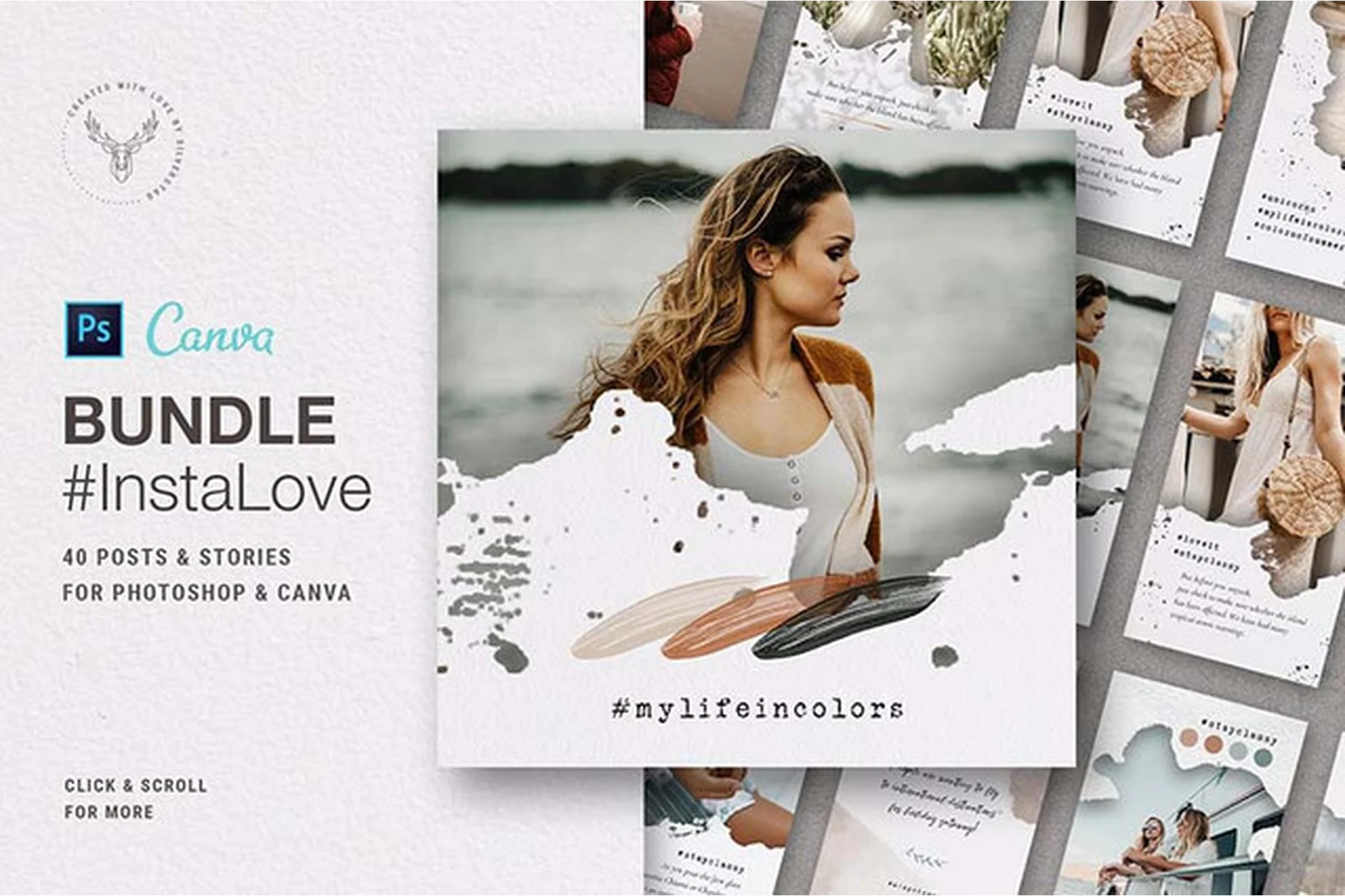 [CreativeMarket] PS+Canva #InstaLove Posts & Stories (SilverStag), фото 1 из 1.