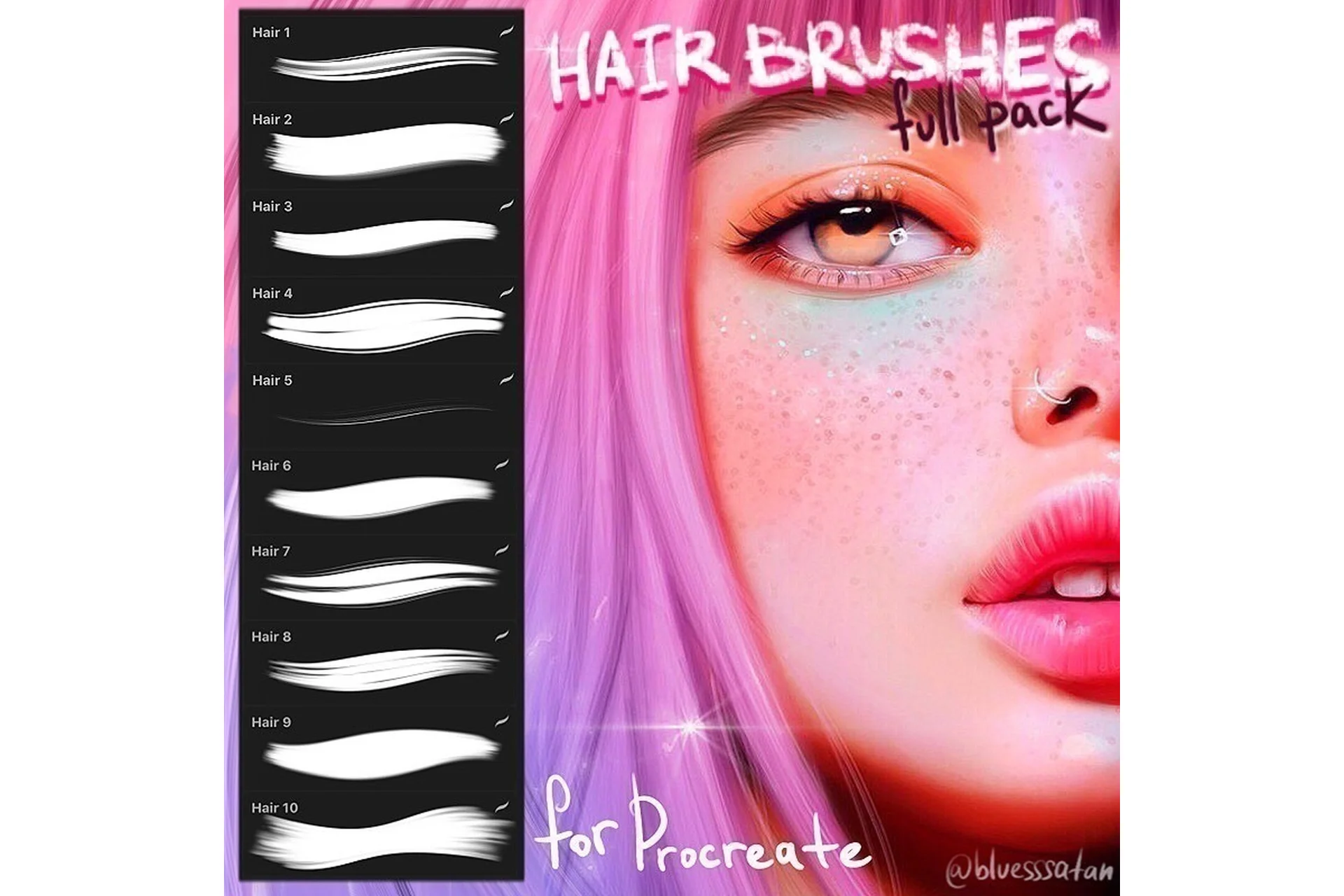 Волосы. Кисти для Procreate (Юлия Разумова), фото 1 из 1.