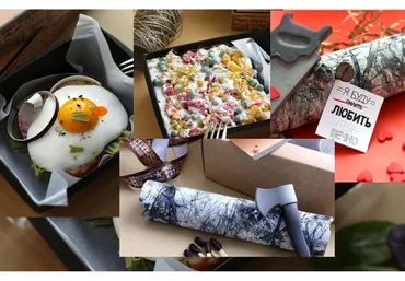 Бутерброд с яичницей, оливье, березовое бревнышко (Ксения Панько)