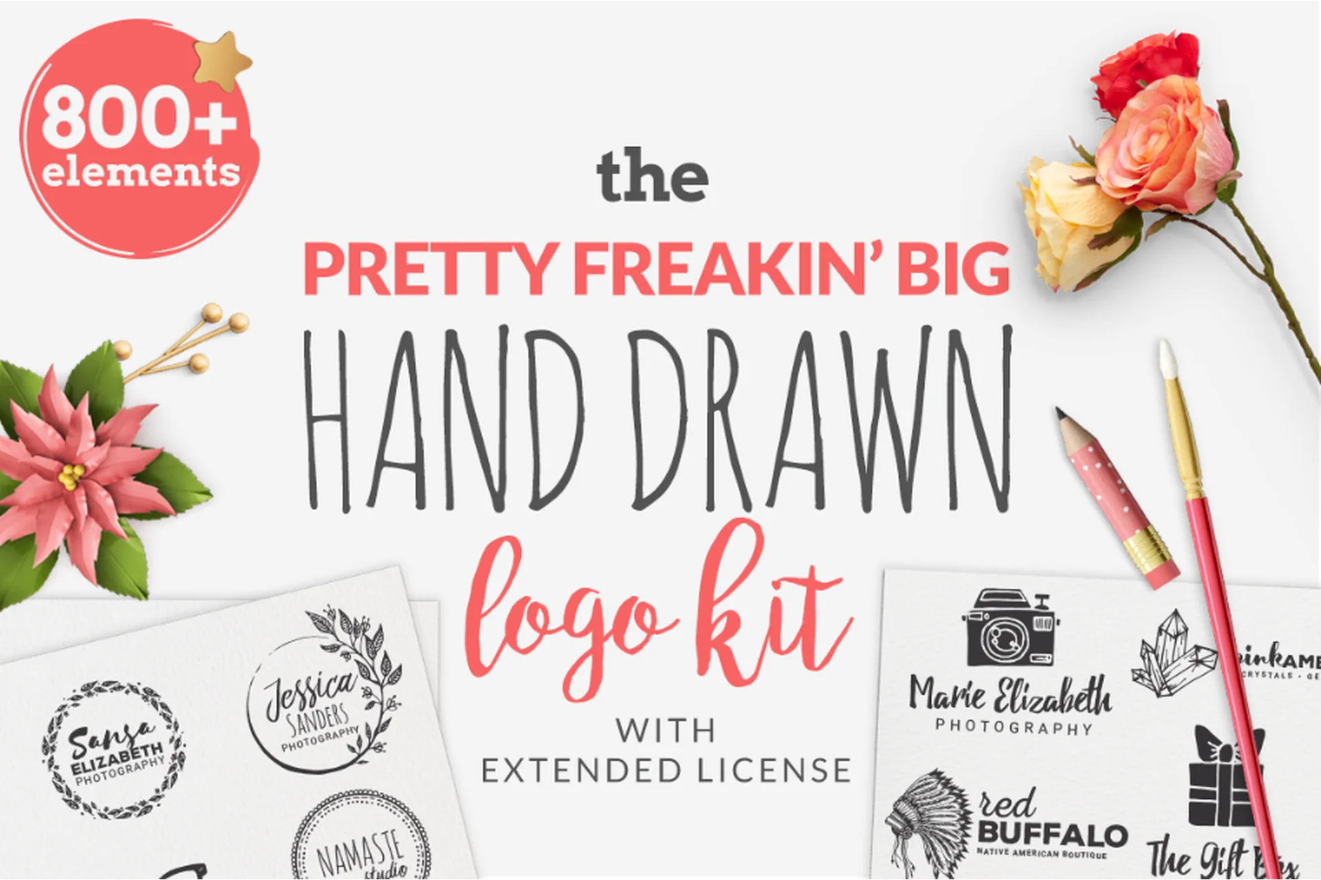 [Сreativefabrica] The Pretty Feakin' Big Hand-drawn Logo Kit (BrandiLeaDesigns), фото 1 из 1.