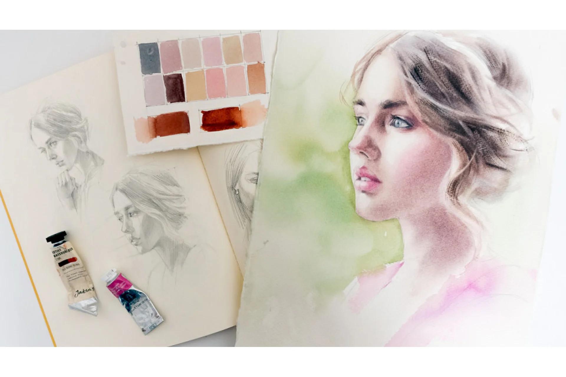 [KalachevaSchool] Акварельные портреты: ракурс, мимика и оттенки кожи (Полина Ишханова), фото 1 из 1.