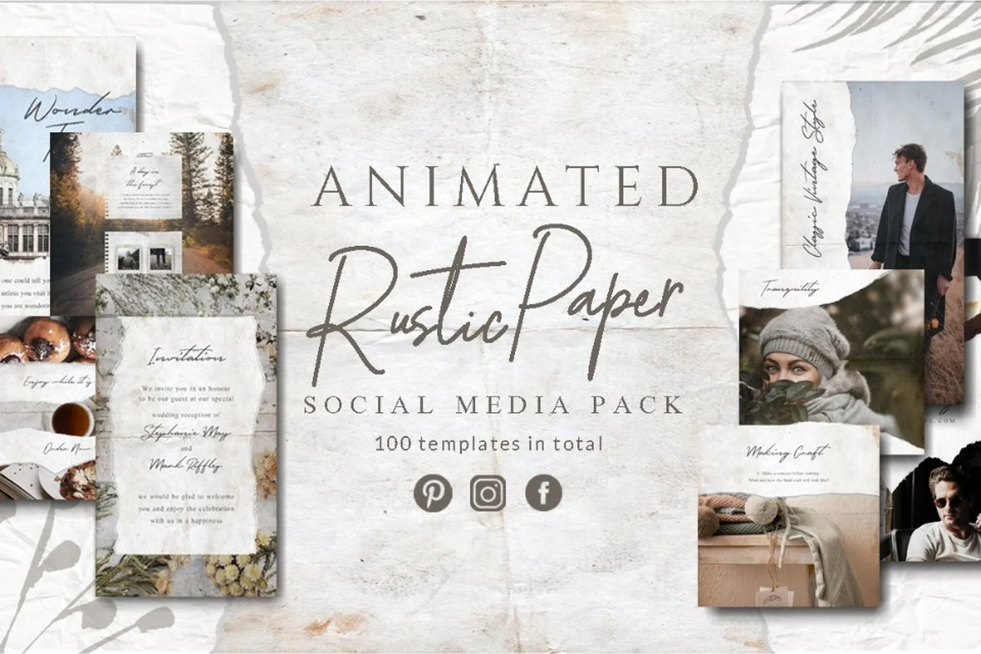 [CreativeMarket] Animated Rustic Paper Instagram Pack (Eviory), фото 1 из 1.