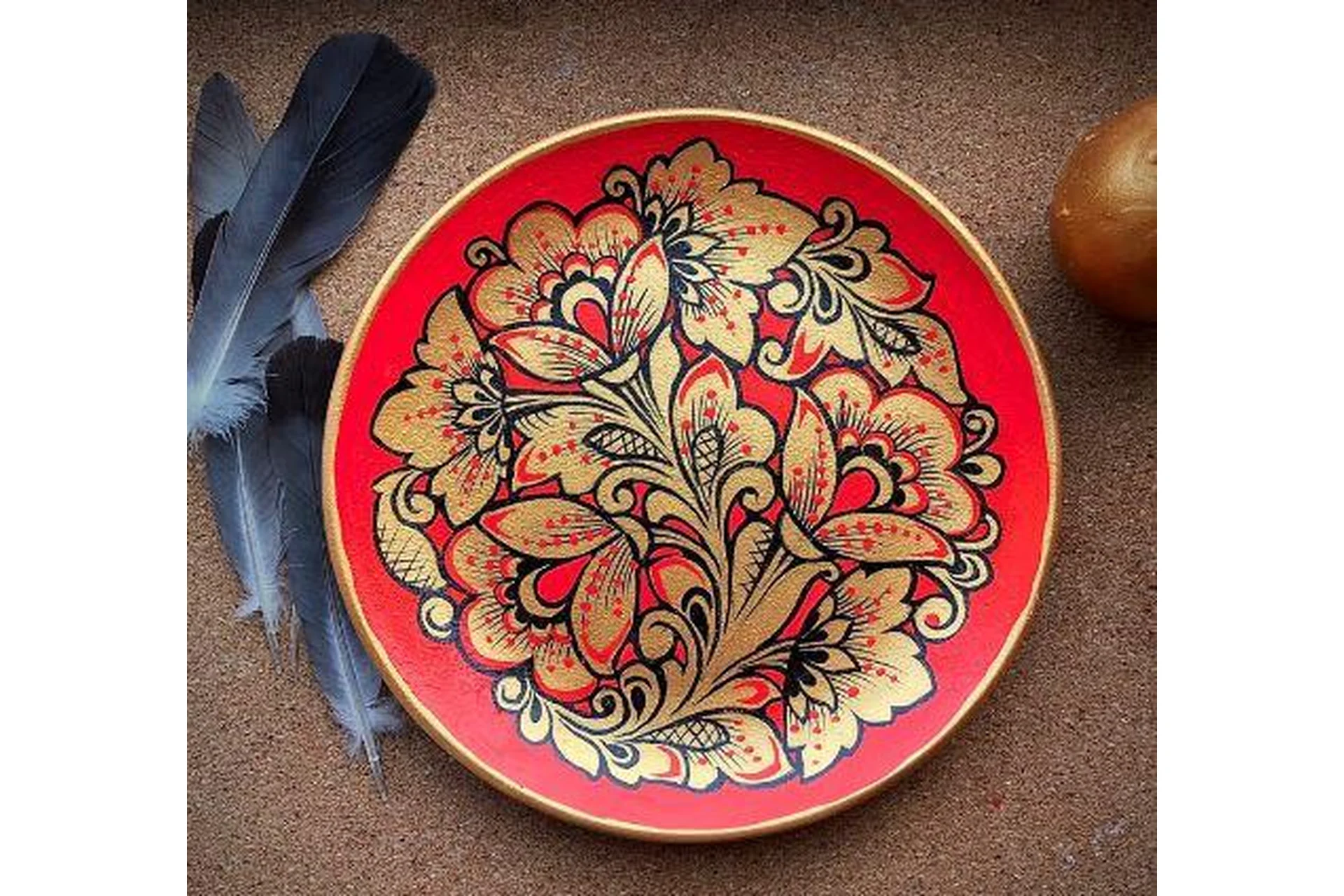 [Русская роспись] Роспись тарелочки в кудрине (Зинаида Голубева), фото 1 из 1.