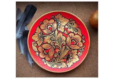 [Русская роспись] Роспись тарелочки в кудрине (Зинаида Голубева)