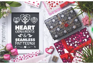 [Сreativefabrica] Heart Vector Ornaments and Patterns (pixaroma)