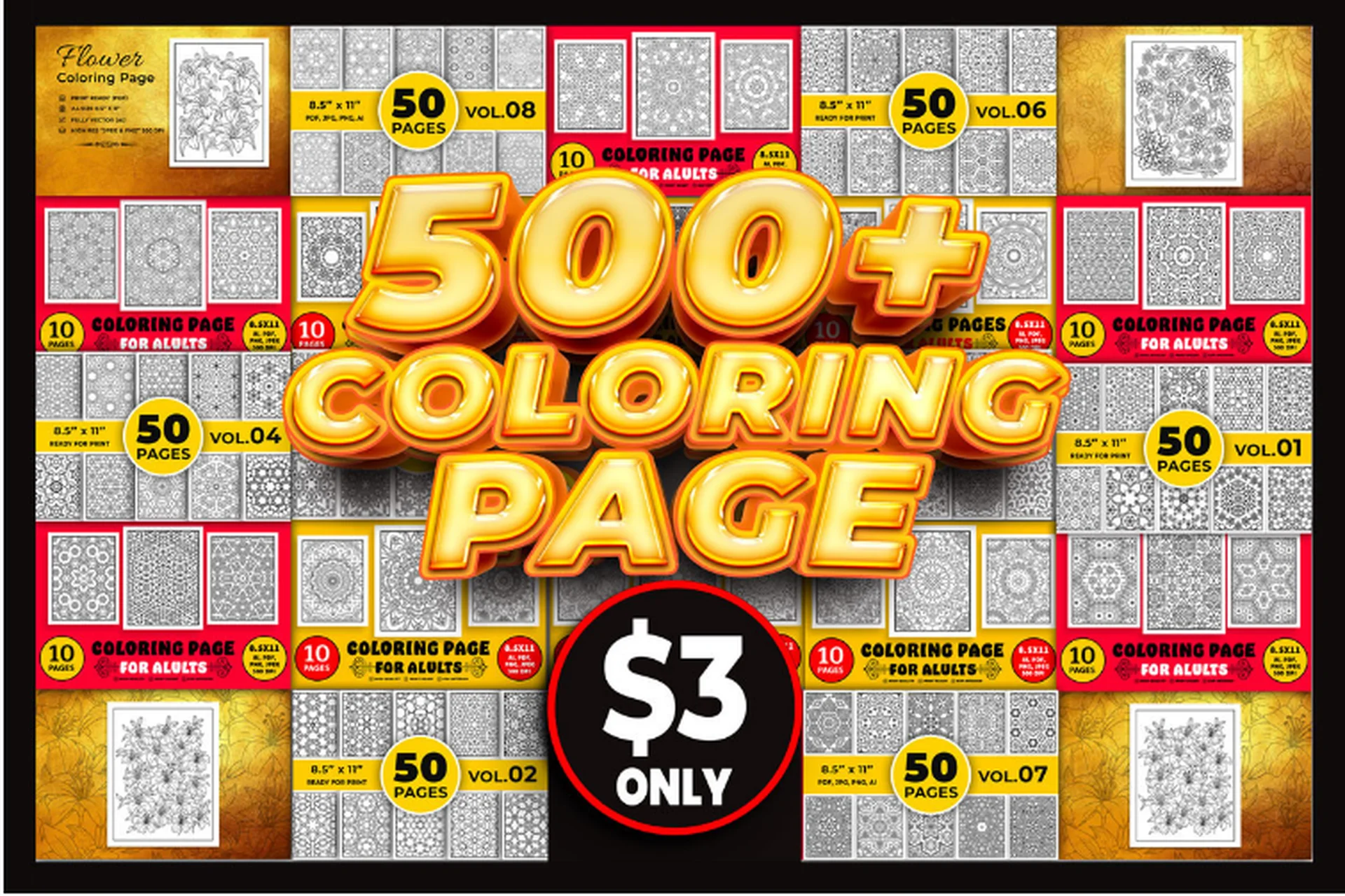 [Creativefabrica] Coloring Page Mega Bundle (designdraft), фото 1 из 1.