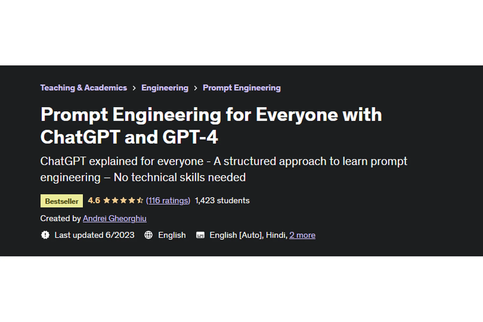 [Udemy] Prompt Engineering for Everyone with ChatGPT and GPT-4 (Andrei Gheorghiu), фото 1 из 1.